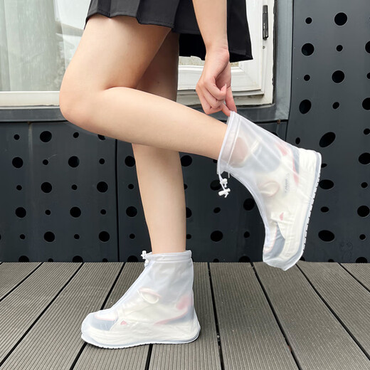 御乐雨鞋套男女儿童雨天防水不易滑户外加厚耐磨套鞋防雨水鞋白色XL