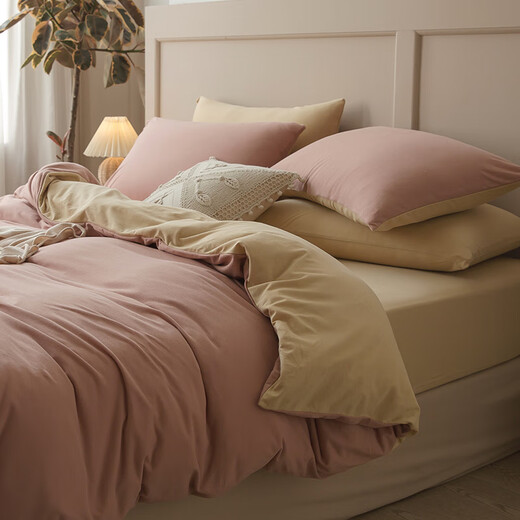 Category A baby-grade knitted cotton four-piece set, sleeping naked, pure cotton Tianzhu cotton 100 cotton quilt cover, bed sheet, fitted sheet, shopkeeper's own use (White Tea Qinghuan) fitted sheet set x 1.5m (5 feet) bed