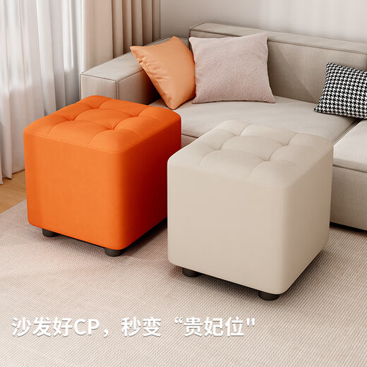 Bo Na Ling stool, home shoe-changing stool, home low stool, living room coffee table stool, soft-covered pier, solid wood stool, strong and durable, gray small square stool