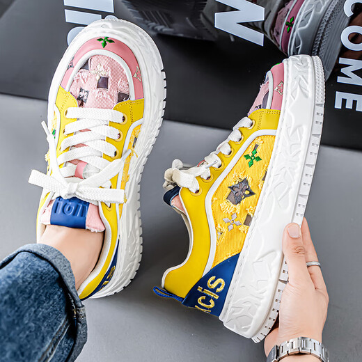 时尚潮流透气帆布板鞋百搭运动休闲潮鞋轻便厚底增高男鞋 粉色 43