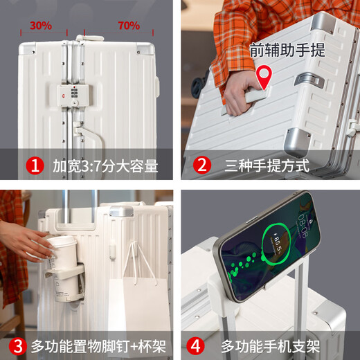 Huatong Multifunktionaler Koffer für die Aluminiumlegierung von Herren Aluminium Legierung großer Kapazitäts Trolley-Koffer für die robuste und Anti-Druck-37-Eröffnungskoffer für ein Check-in-Silbergrau-Bracker + Ladungsanschluss + Haken + Tasse Halter 30 Zoll [3/7 offen] Upgraded eingeklapptes PC-Material