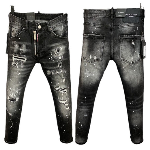 Zhewei 9856 type 2023D2 ripped fashion men's jeans trousers quadratic personality small straight feet trendy jeans 9856 picture color 44
