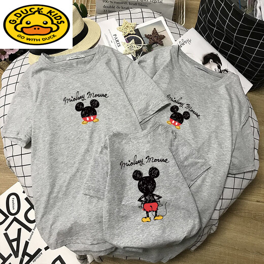 G.DUCKKIDS亲子装夏装2025新款一家三口四口全家洋气母女装兄妹装T恤短袖 SQ686:灰色 165 妈妈S
