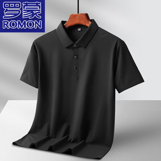 
ROMON (ROMON) light and breathable ice silk polo shirt for men's solid color lapel T-shirt for men's middle-aged and young casual business short-sleeved T-shirt 6629 dark gray 5XL