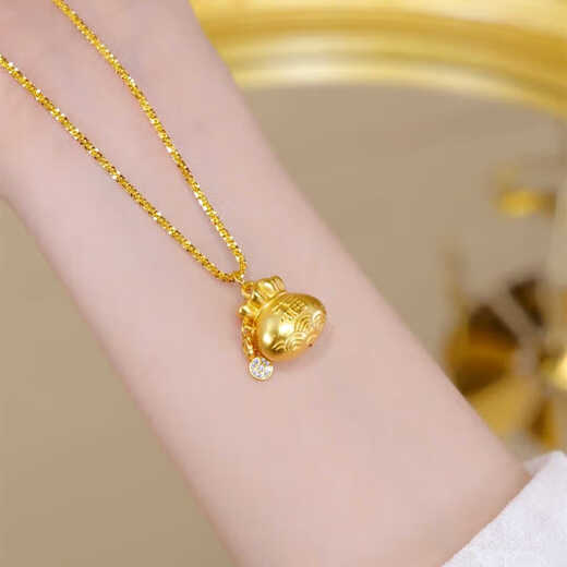 QMXD Gypsophila Gold Money Bag Necklace Women's Short Design Chinese Style Retro Pendant Imitation Sand Gold Does Not Fade for a Long Time Gold