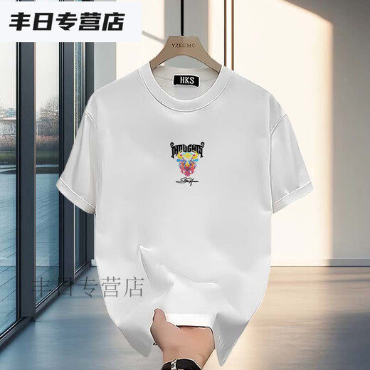 Tyburn Summer Nouveaux hommes à la tendance Cou rond Magnifique T-shirt à manches courtes à manches courtes pour les hommes peut porter des manches courtes et confortables à manches courtes (avant et arrière D9768) M recommandés (110-130jin [Jin est égal à 0,5 kg]))