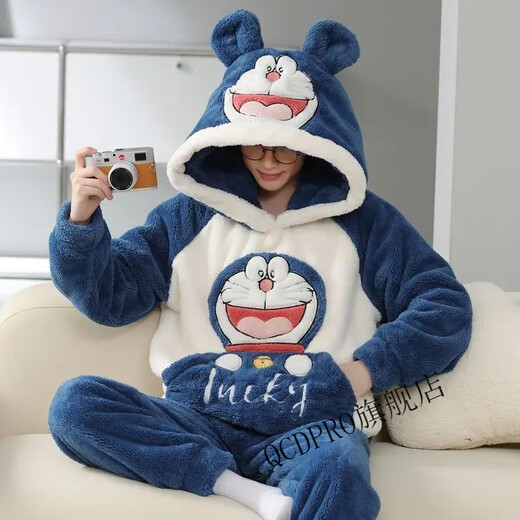 
QCDPRO Zuosu Clothing Store Coral Pajamas Winter Men's Fall and Winter Thickened Flannel Warm Cartoon Home Clothing Set 9901* Hooded Set M Small [80-90Jin [Jin equals 0.5 kg]]
