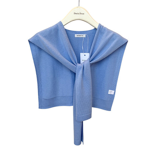 Vested summer thin knitted shawl for women air-conditioned room with temperament fake collar and shoulder scarf with skirt warm beige