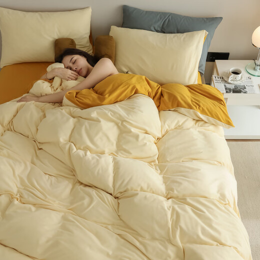 Category A baby-grade knitted cotton four-piece set, sleeping naked, pure cotton Tianzhu cotton 100 cotton quilt cover, bed sheet, fitted sheet, shopkeeper's own use (White Tea Qinghuan) fitted sheet set x 1.5m (5 feet) bed