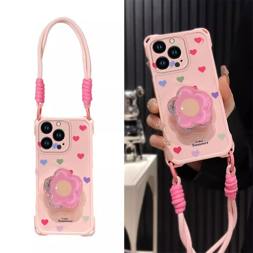 Xunxuan Lanyard à quatre coins adapté à Apple 16 Case de téléphone mobile iPhone 15 Promax Nouveau IP14 Color Love 13 Niche 12 support 11 mignon 8Plus anti-Fall 6 Case de protection 7p F3883 Color Love (rose) iPhone 15