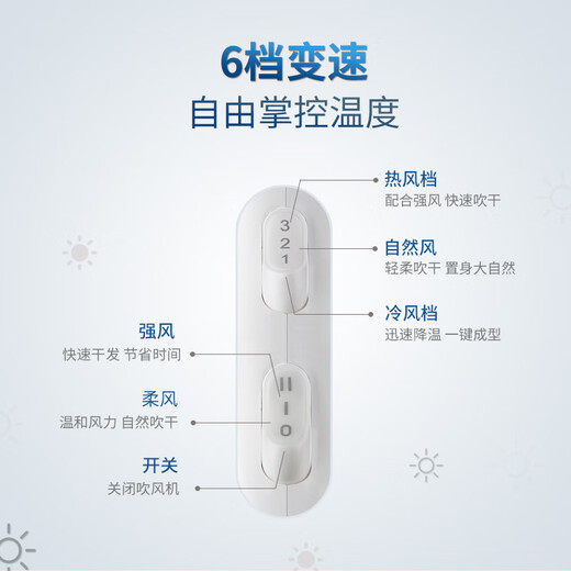 Pentium (POVOS) high-speed hair dryer household independent cold air button hot and cold air speed drying PH9036 high-power hair dryer 2200W birthday gift for girlfriend Chinese Valentine's Day gift 6-level adjustment, strong wind power PH9036