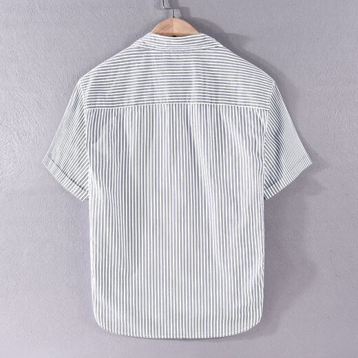 Camisa a rayas Septwolves para hombre, manga corta, verano, delgada, japonesa, retro, algodón puro, sin hierro, estilo coreano, camisa informal de media manga con etiqueta 9766 blanco arroz M adecuado para peso 110-125 Jin Jin equivale a 0,5 kg