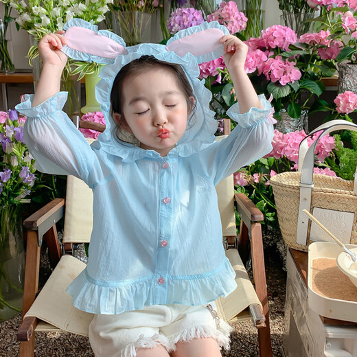 G.DUCKKIDS Little Yellow Duck Girls Sun Protection Clothes Summer Thin New Breathable Air Conditioning Clothes Baby Girl Skin Clothes Children's Jacket Blue 120 Recommended for 5~6 years old 110-120cm