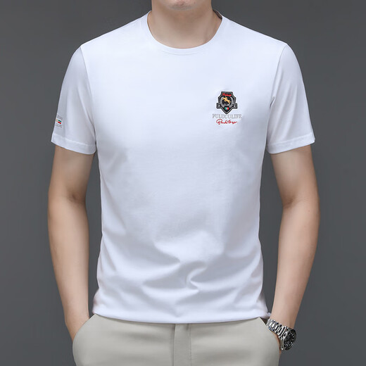 绅度鲨鱼（Soodu Shark）短袖T恤男 夏季纯色丝光棉保罗百搭圆领 靓蓝色【pa6176#】 L 2x 【160--180斤】