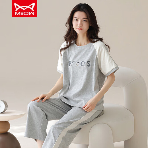 猫人 MIIOW睡衣女春夏季短袖长裤纯棉韩版学生夏天可外穿纯棉家居服套装 YZT9719 棉短长 M （80-斤）