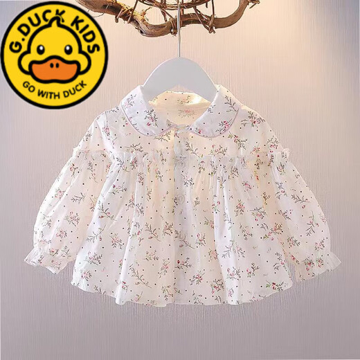 G.duck girls long-sleeved shirt 2025 spring new style children's style pure cotton embroidered top infant base cardigan shirt pink 120 cm recommended age 4-5 years old