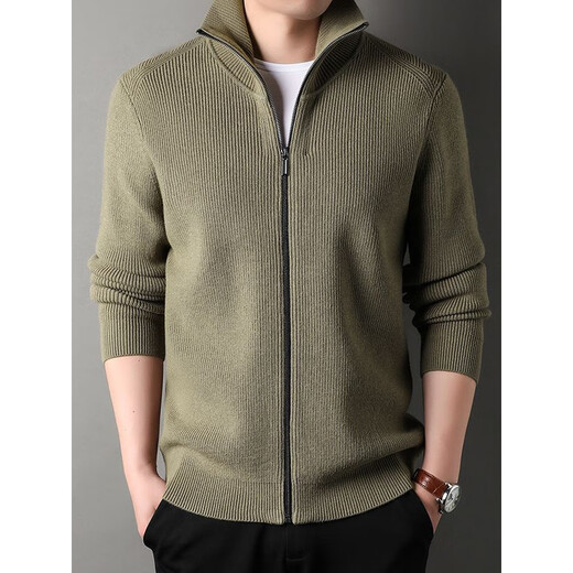 DVW international men's brand knitted wool cardigan autumn and winter new zipper loose solid color middle-aged wool top high-end dark coffee 2XL suitable for 160-180Jin Jin equals 0.5 kg