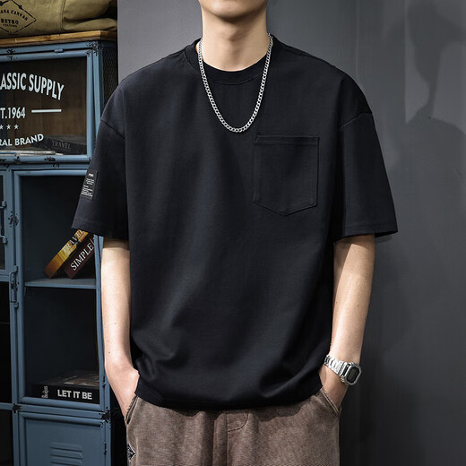 JASONWOOD短袖T恤男夏季简约宽松透气百搭上衣新款纯色潮流休闲圆领衣服 9208熔岩红色 XL