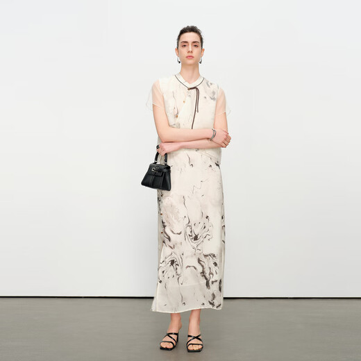 Wandian Wandian 2025 summer new ink charm flower two-piece set 1242L11DY3 white background ink color S