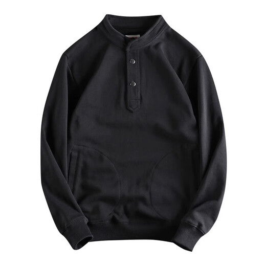 Kuraishi Kazuki trendy American retro loose heavyweight sweatshirt men's autumn and winter high-end hooded Henley bottoming shirt top black XL