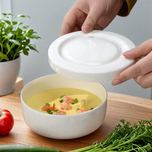 He Jiagong steamed egg bowl with lid, bowl with porcelain lid, microwave ceramic bowl, stew pot, steaming bowl, special steamed egg custard bowl, water-proof stew bowl, 4-inch small covered bowl