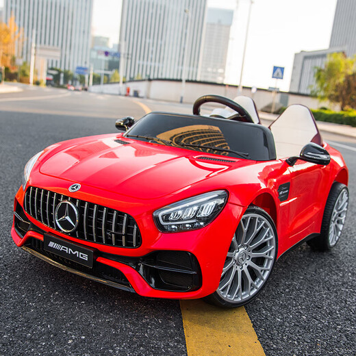 HIMEILI Kinder-Elektroauto, vierrädriges Spielzeugauto, kann auf einem ferngesteuerten Auto für Jungen und Mädchen sitzen, Babyschaukel, Geschenk, roter Allradantrieb + Bluetooth-Fernbedienung + Schaukel + Ledersitz