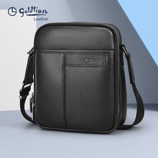 GOLDLION G+金利来男包新款牛皮单肩包简约时尚斜挎包男真皮青年休闲小包 黑色