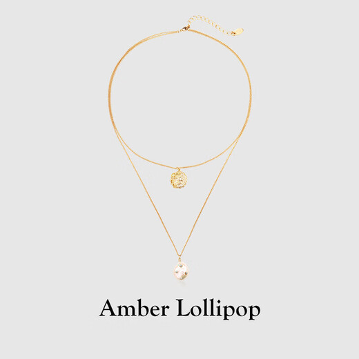 Amber Lollipop Light Luxury Jewelry Necklace Women's Double Layer Pendant Necklace Anniversary Birthday Gift for Girlfriend and Wife