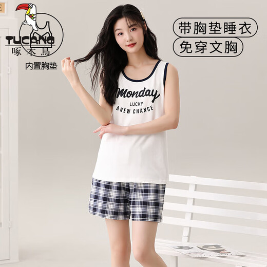 TUCANO;啄木鸟女士纯棉背心睡衣夏季套装无袖自带胸垫大码薄款夏天吊带韩版 OZMB1105 M (建议75-95斤)