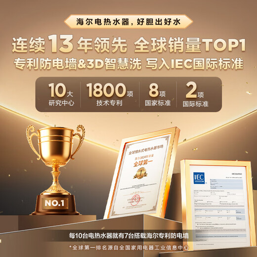 Haier (Haier) national subsidy 20% electric water heater 60 liters Xiaohonghua JH9 dirt-free fresh water skin cleanser JH7 upgraded model 3D giant wash 3300W instant heating household water storage type