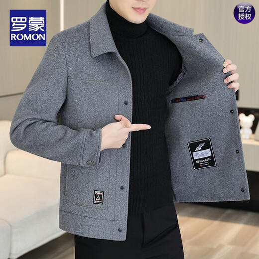 ROMON woolen woolen coat men's short double-sided woolen coat autumn and winter new casual men's thickened down woolen jacket 2308 black regular 2XL suitable for 150-170Jin Jin equals 0.5 kg