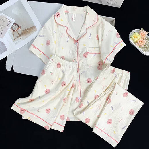 El pijama de tres piezas de Yonghuan para mujeres en verano 2025 Nuevo algodón de algodón de verano de algodón de manga corta de la nube de verano delgada se puede usar afuera 9913# Cloud Algodón de tres piezas Estilo de cama de cama (Cubierta de edredón 200*230 cm)