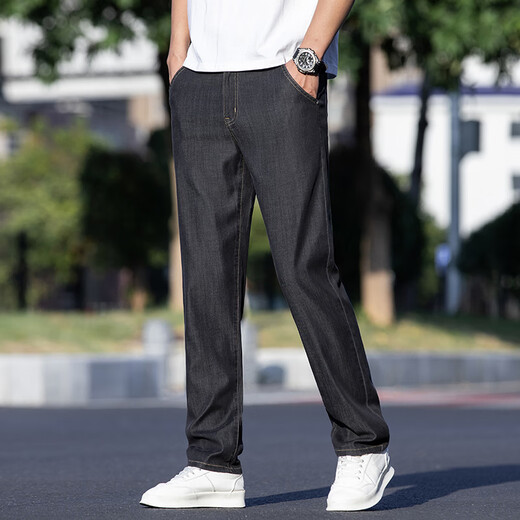 JEEP SPIRIT牛仔裤男士薄款深色夏季宽松直筒商务超薄冰丝黑色休闲长裤子夏天 9767浅蓝 29 腰围二尺二