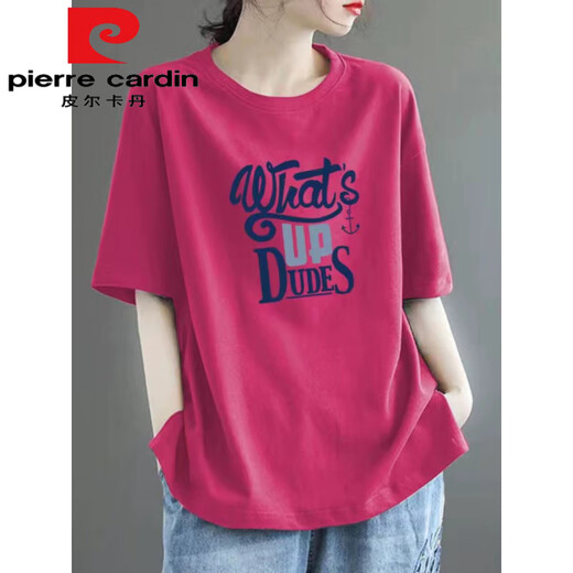 Pier Cardin 100 pure cotton short-sleeved T-shirt for women high-end versatile and fashionable daily style loose large size slimming half-sleeved top 983# white [100% cotton] The popular S this year [recommended 80-100Jin [Jin equals 0.5 kg]]