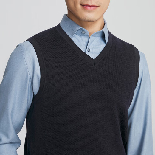 YOUNGOR sweater vest for men machine washable wool worsted wool anti-pilling and anti-static to improve experience Navy YBQW615198FVA XL 110cm
