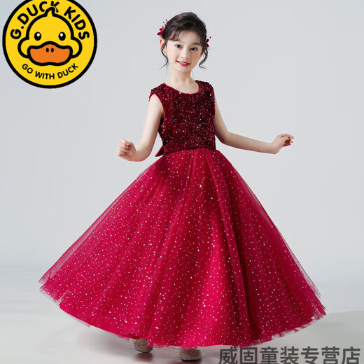 G.Duckkids2025 Sommer -Style Girls Pailletten -Mesh Rock Saum Langer Rock weiße Kleid Performance Kleid Prinzessin Rock Korean Green 120 cm