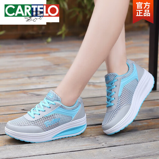 
CARTELO genuine rocking shoes for women spring and summer 2024 new casual sneakers Korean women's shoes breathable running shoes thick sole single shoes 838 white powder 37