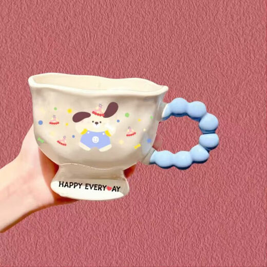 Deer color ceramic mug, good-looking ins style mug, couple water cup, birthday gift for girls, companion gift, blue hooded dog, goblet + spoon + gift box