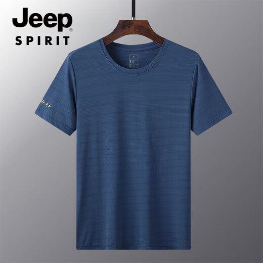 JEEP SPIRIT夏季薄款冰丝速干t恤男宽松大码运动休闲圆领透气冰丝上衣T恤 JEEP6628男牛仔蓝LAY LOW M 女90-105斤