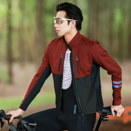 WOSAWE road bicycle autumn and winter fleece warm cycling suit mountain bike plus velvet windproof cold jacket top windproof windproof jacket wind squirt/black top + cushionless trousers L (suitable for 70-80 Jin [Jin equals 0.5 kg])