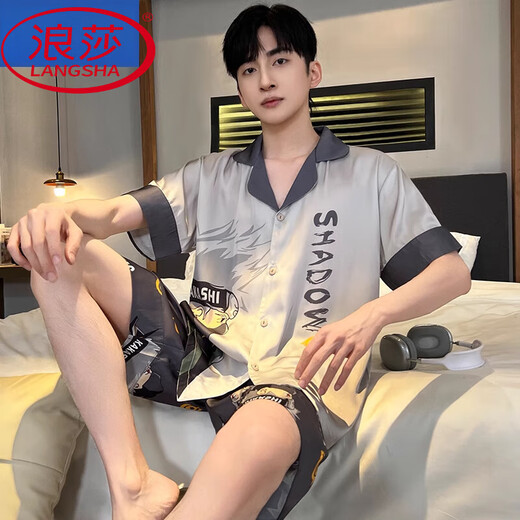 浪莎（LangSha）凉感桑蚕丝短袖男士睡衣2025夏季卡通动漫可外穿男生家居服套装 冰丝6629 L (建议身高170左右，体重100-