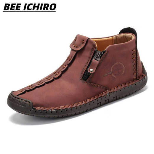 BEE ICHIRO男士休闲皮鞋秋季真皮一脚蹬懒人商务休闲软皮软底豆豆鞋板鞋男鞋 6625卡其 39