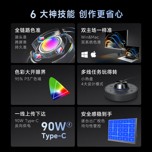 BenQ PD2706U 27-inch 4K HDR400 professional design dual P3 color gamut Type-C90W rechargeable KVM/PBP/PIP high-efficiency split-screen display