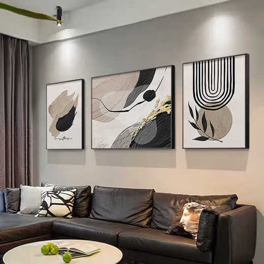
Black, white and gray abstract art sofa background wall decorative painting sense living room hanging painting modern three JD13783 left and right 30*40 middle 60*40