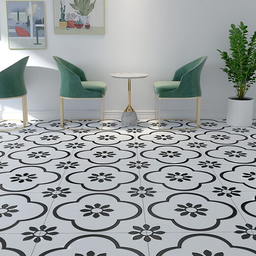 Nordic Nordic 60 * 60 carreaux de fleurs en noir et blanc Store de vêtements de restauration Salle de bain Anti-slip Store usur-résistant Tiles 6623 600 * 600