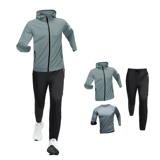 Running sports suit men's winter windproof cycling clothes plus velvet warm loose quick-drying gym training clothes plus velvet three-piece black B plus velvet warm 4XL height 185-190CM weight 180-200Jin Jin is equal to 0.5 kg