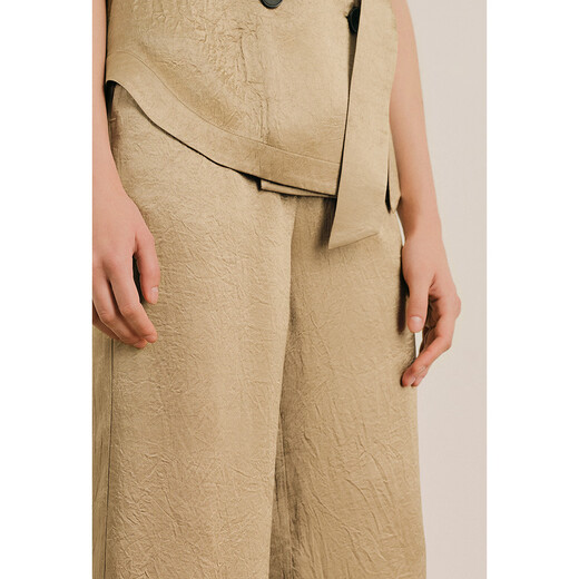 OBBLIGATO Oligato 2025 autumn and winter special selection of textured double-breasted coat style top and antique gold women's pants S