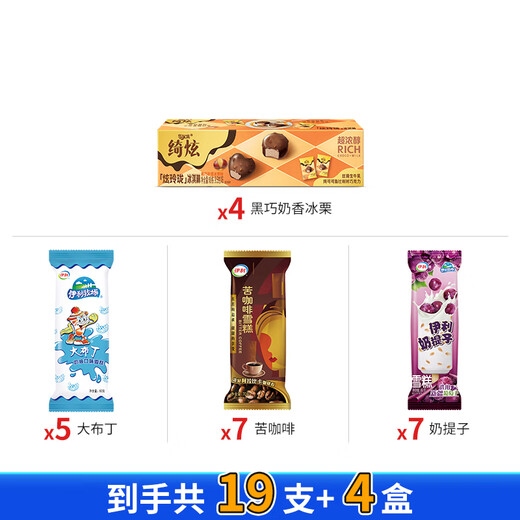 Yili helado Qixuanxuan Linglong Nuevos productos de café amargo Big Pudding Milk Piece helado Popsicles Bebida fría Total de 19 piezas + 4 cajas (1473g)