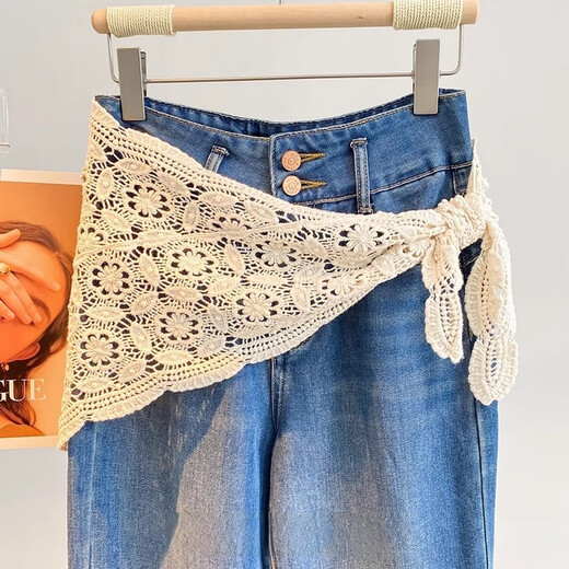 Mingyuegui 2025 spring and summer new style lace butt curtain women's layered triangle skirt, hip-covering skirt and curtain apron, hollow knitted floral leaves, white