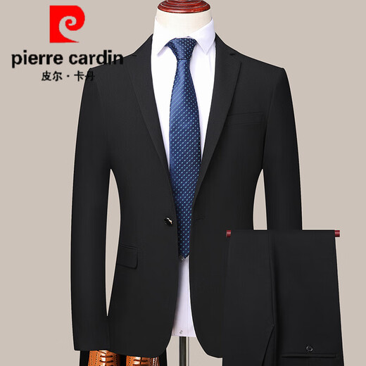 Pierre Cardin Wool Suit Men's 2025 Autumn and Winter New Middle-aged Men's High-end Business Casual Formal Wedding Suit 2601 Gray Stripe Two Buttons Bilateral Slits XL (180) - Recommended weight 145-165 Jin Jin equals 0.5 kg